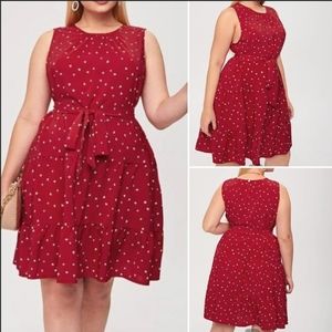 2X Red Polka Dot Belted Dress